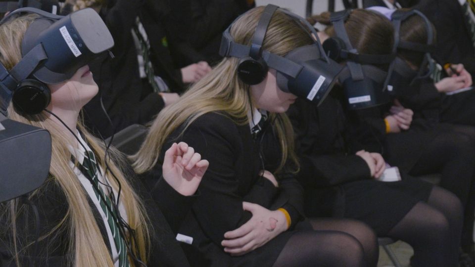 Students using Virtual Reality headsets